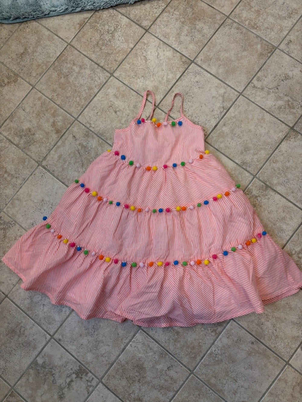 Tommy Bahama Pink & White Striped Pom-Pom Tiered Sundress size 4 to 5 years